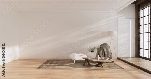 Mock up empty japanese on Modern room white color tone interior modern japandi style.3D rendering