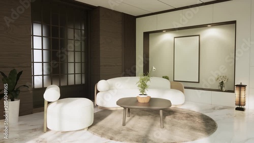 Mock up empty japanese on Modern room white color tone interior modern japandi style.3D rendering