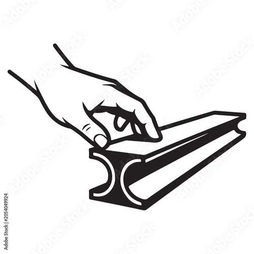 Tablou pe pânză Human hand touching steel I-beam girder icon for construction and metal engineer