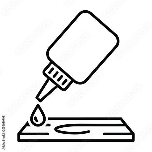 Glue bottle line icon, liquid adhesive drop on surface vector, super glue application for diy craft and repair projects