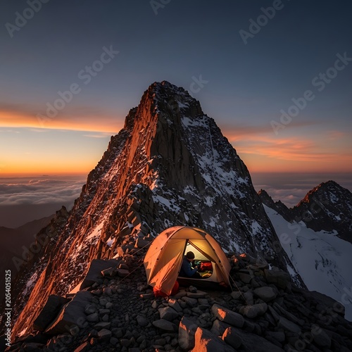 Camping at Sunrise on a Mountain Peak Adventure.
