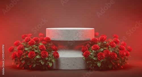 Elegant White Pedestal with Red Roses for Product Display.