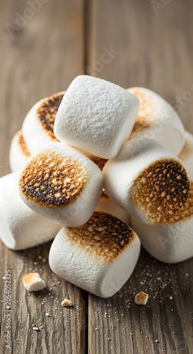 Toasted Marshmallows on Rustic Wood - A Sweet Treat.