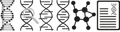 Schilderij op canvas DNA strands molecular structure analysis research icon set with magnifying glass