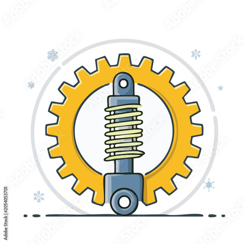 Cartoon car suspension with gear