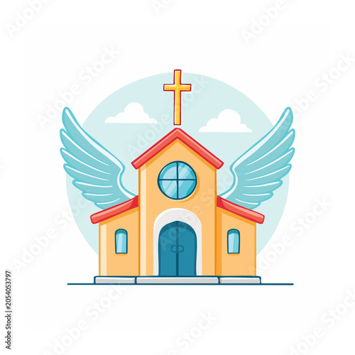 Cartoon winged church illustration