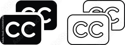 Foto Closed caption cc speech bubble, subtitle translation, flat and outline vector