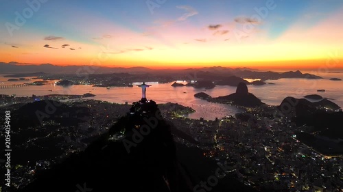 Scenic Landscape of Rio de Janeiro Just Before Sunrise With Corcovado and Sugarloaf Mountains