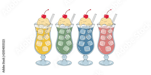 Bild auf Leinwand Colorful Cocktail Drink Collection With Fruit Garnishes Umbrellas And Tropical B