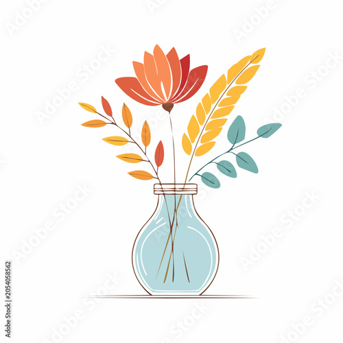Autumn floral arrangement in a glass vase