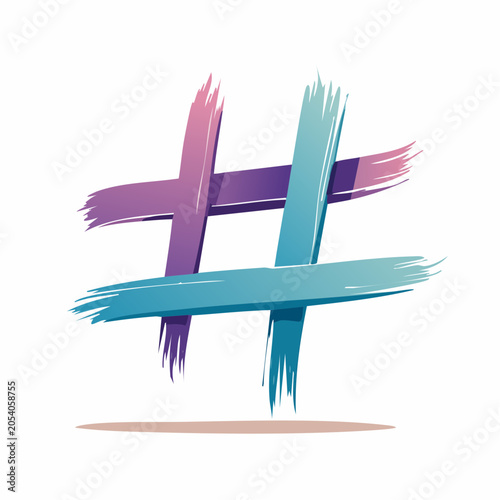 Colorful Hashtag Symbol with Brushstroke Effect