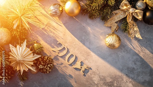 Christmas and New Year 2024 festive holiday flat lay background.