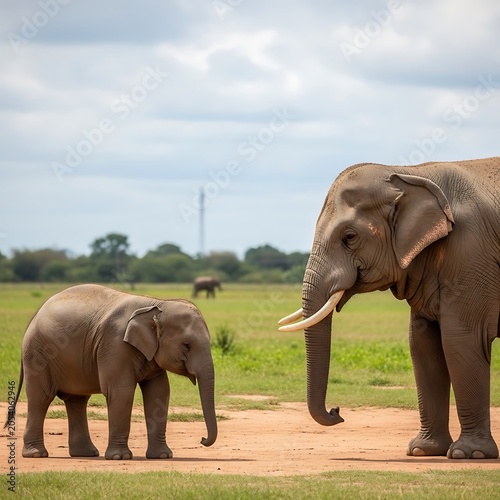 Elephant Family Encounter - A Mother and Calf in Sri Lanka.