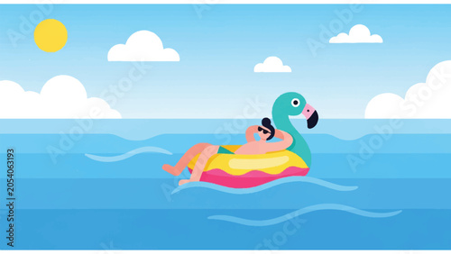 Canvas-taulu Woman Relaxing on Inflatable Raft Summer.