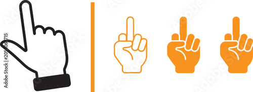 Vászonkép Pointing hand cursor icon and offensive middle finger gesture vector icons set i