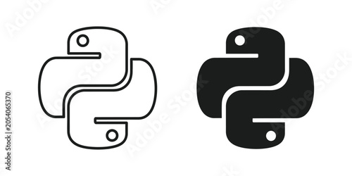 Python programming language logo icon in outline and solid fill on white background for coding concept