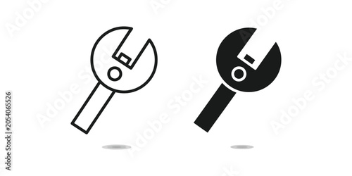 Simple wrench icon in outline and solid fill style against a white background representing repair or maintenance concept