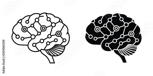 Stylized human brain with interconnected nodes during digital concept creation against a clean background