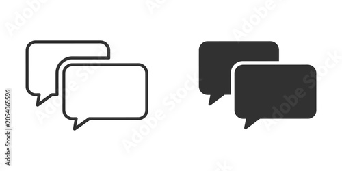 Two speech bubbles in outline and solid style on a white background representing communication and dialogue