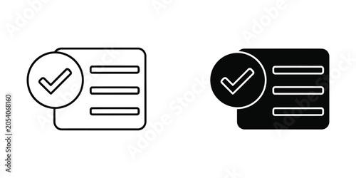 Checklist icon with accepted mark in outline and filled styles on white background for approval concept