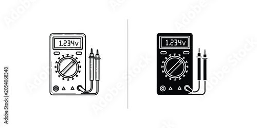 Digital multimeter with probes shown in outline and filled icon styles on white background