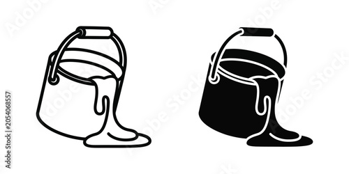Leaking paint bucket icon with liquid spilling onto a flat surface during a DIY project
