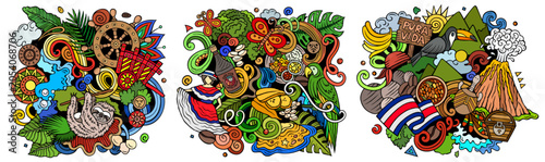 Foto Costa Rica cartoon vector doodle designs set
