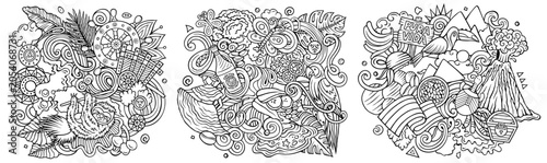 Foto Costa Rica cartoon vector doodle designs set