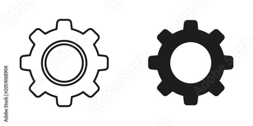 Two gears side by side one outlined and one solid black representing mechanical connection and industry