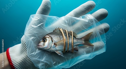 Fish Trapped in Plastic - A Stark Reminder of Ocean Pollution.