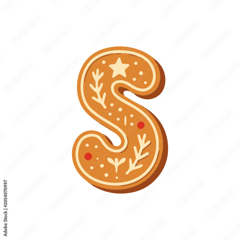 Fototapeta premium Whimsical gingerbread letter s design with decorative elements t-shirt design