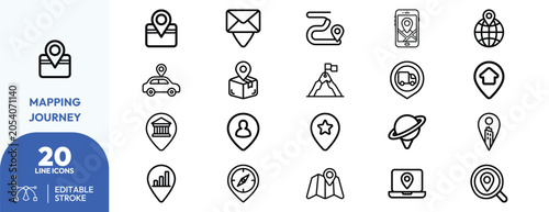 Konstfotografi Vibrant Navigation Line Icons Collection Outline Clipart.