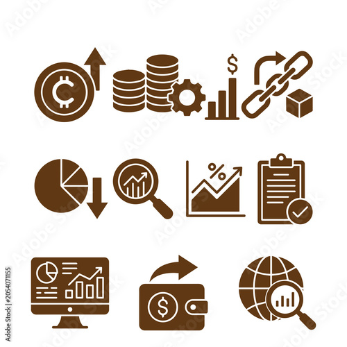 Financial Icons Collection Silhouette Style On A White Background