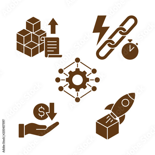 Logistics Icons Featuring Boxes Gears And Rockets Silhouette Style