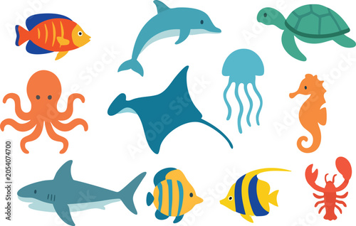 Watercolor Sea Creatures Collection Aquatic Animals Vector Pack