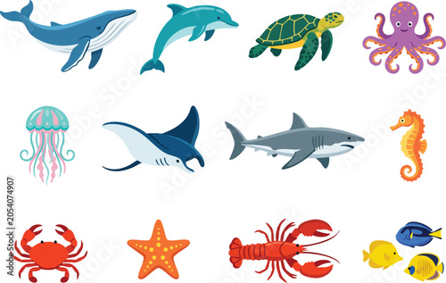 Watercolor Ocean Animals Collection Underwater Marine Life Set
