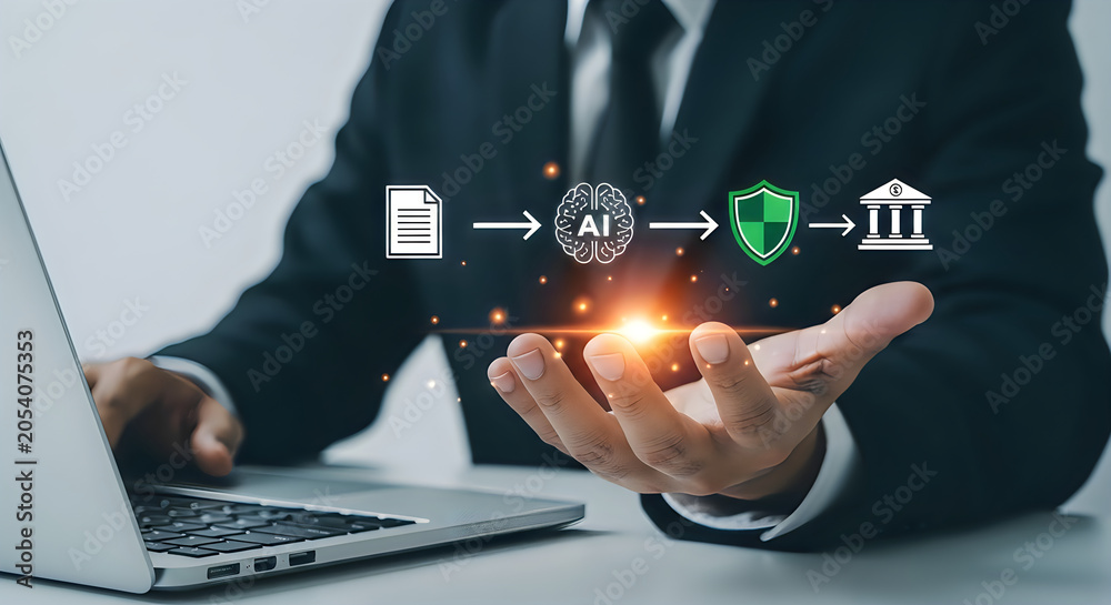 Naklejka premium Businessman using ai technology for secure financial data processing