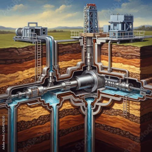 Oil Rig Drilling Equipment and Underground Extraction Process.