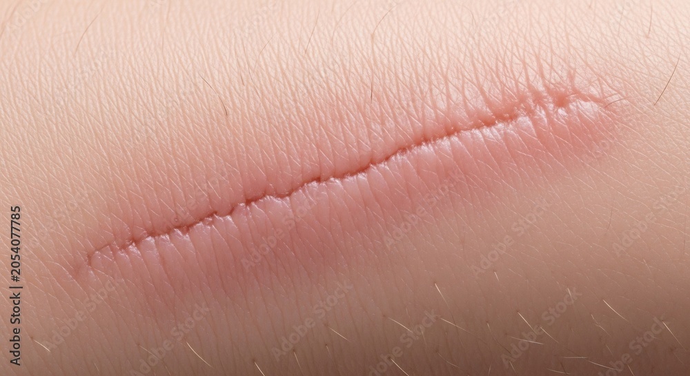 Fototapeta premium Healed scar on human skin in close-up view