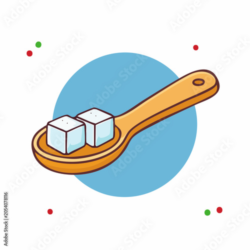 Two sugar cubes on a wooden spoon