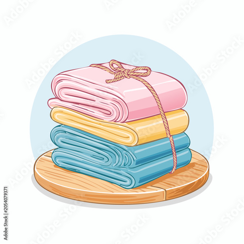 Stack of Folded Fabric Rolls Tied with Twine