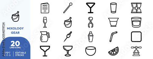 Bild auf Leinwand Vector Collection of minimalist Mixology Gear Line Outline Clipart