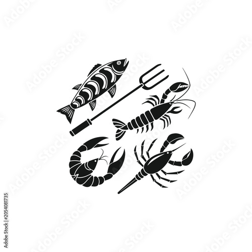 Seafood Collection: Fish, Lobster, Shrimp, and Crab with Trident