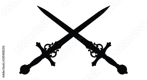 Quadro su tela Crossed Swords Silhouette On White Background sword