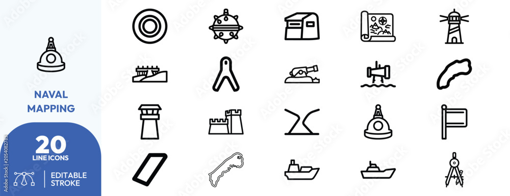 Naklejka premium Creative Naval Collection Mapping Line Concept Icon.