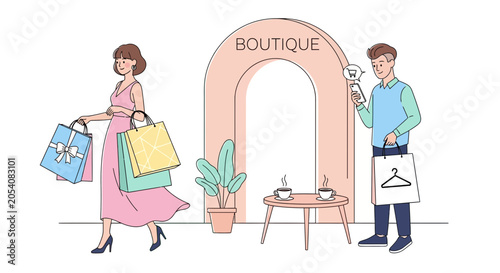HappyShoppingCoupleLeavingBoutiqueWithShoppingBags