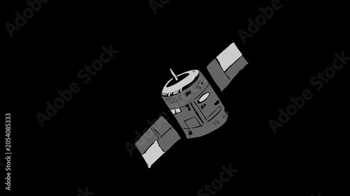 Hand-drawn animated space satellite doodle style, Alpha Channel