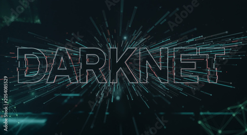 Darknet concept with futuristic neon lines and DARKNET text on dark abstract cybercrime background