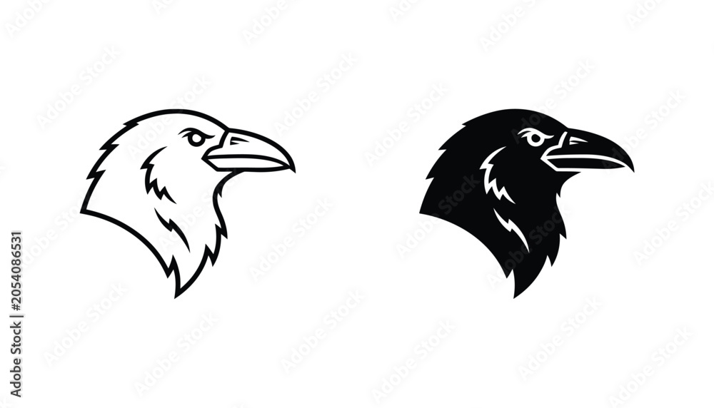 Obraz premium Black and white raven and eagle stylized heads