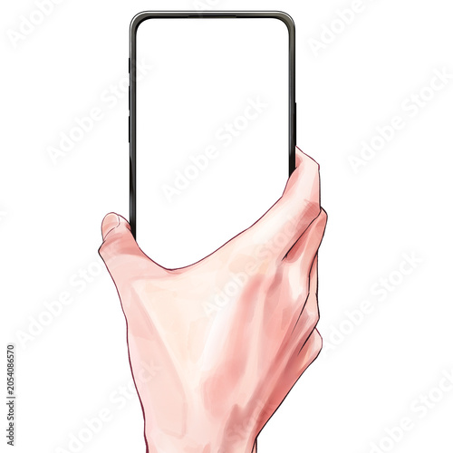 Canvas-taulu Close-up of right hand naturally holding modern smartphone vertically, transpare
